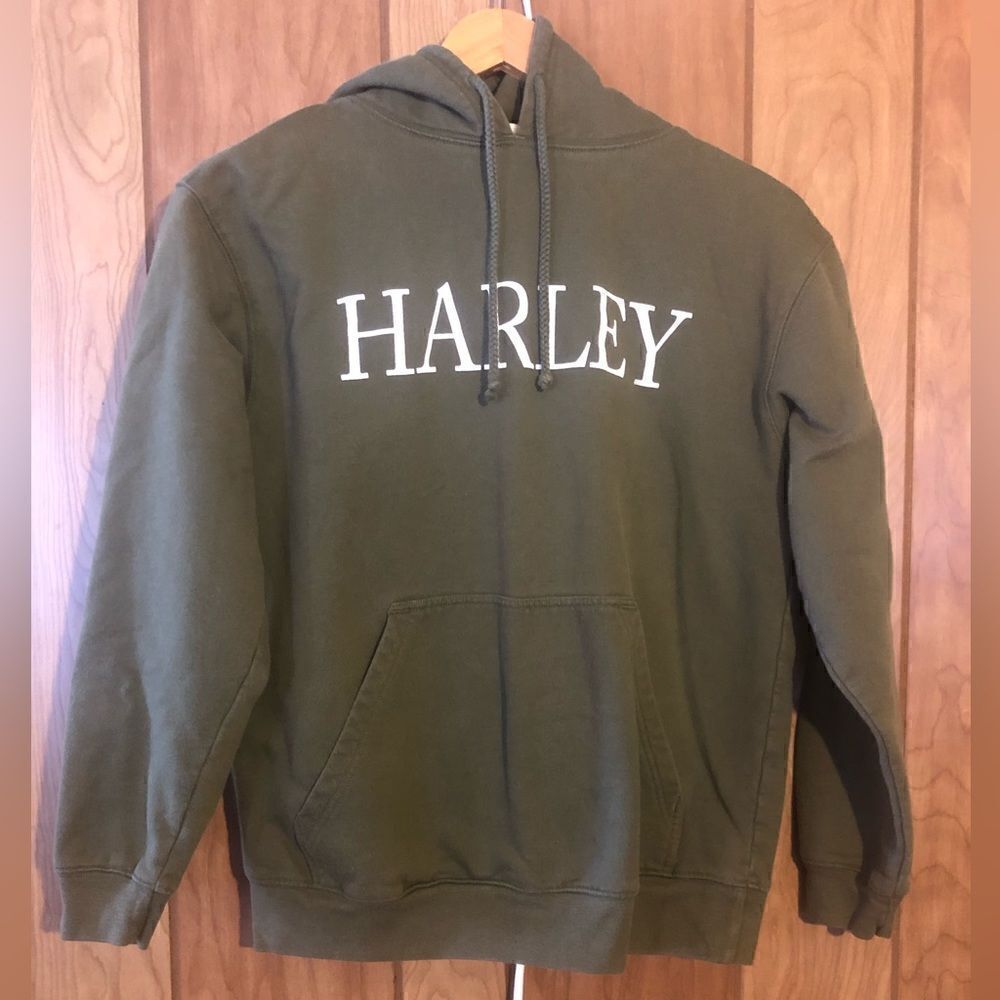 Anvil Sustainable hooded sweatshirt. Harley name. Army Green. Size Medium